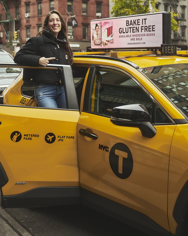 Bake It Gluten Free taxi-top ad in NYC